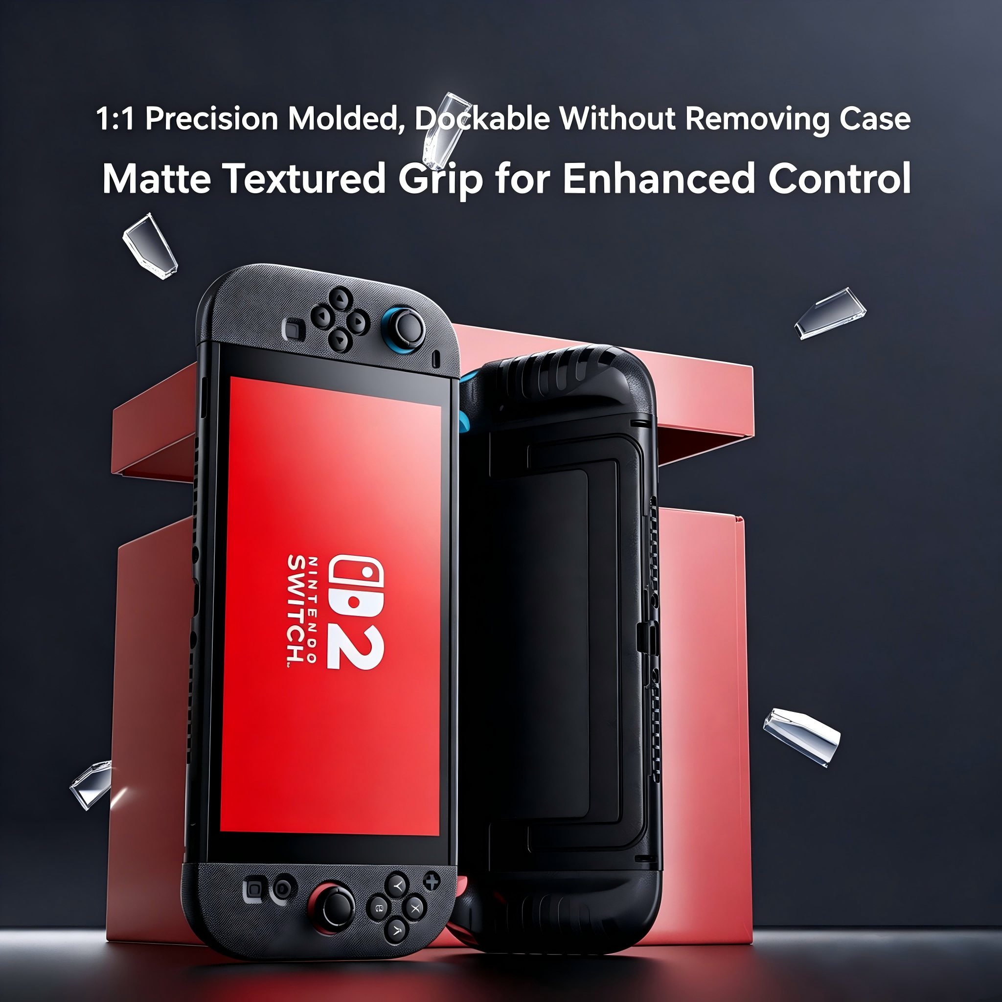 Dockable Hybrid Protective Case Compatible with Nintendo Switch 2 — Hard PC Back Shell + Soft TPU Grip Covers, Slim Fit