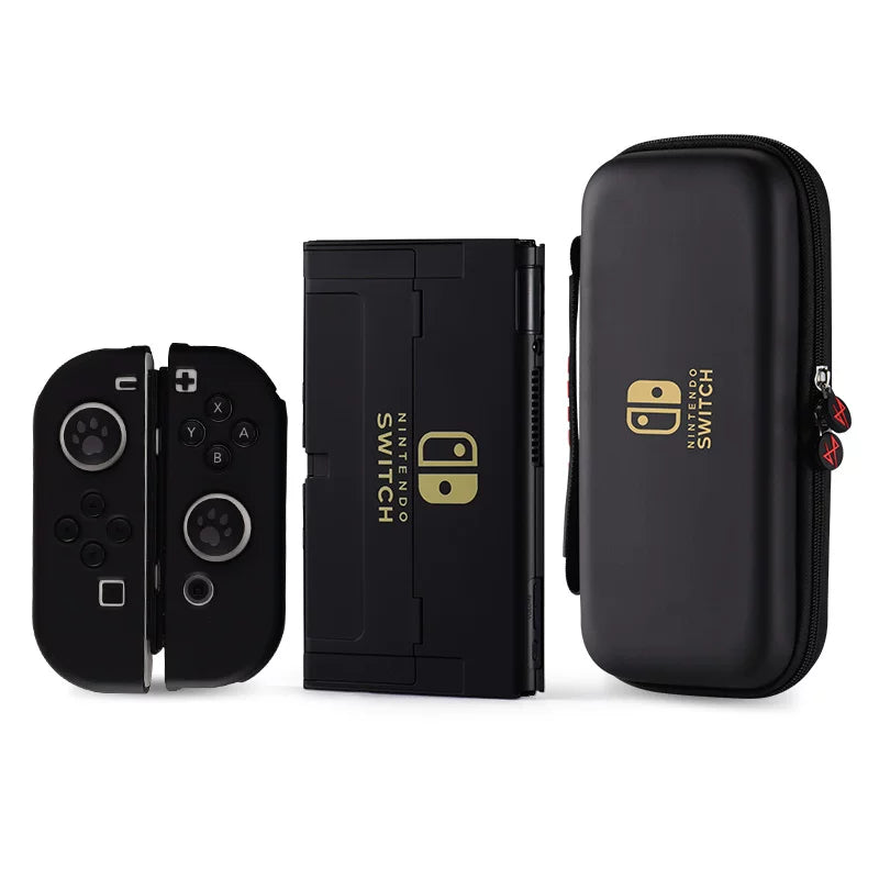 Hard Shell Case with Detachable Silicone Joy-Con Covers for Nintendo Switch & OLED — Dockable, Classic Black