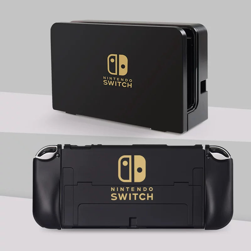 Hard Shell Case with Detachable Silicone Joy-Con Covers for Nintendo Switch & OLED — Dockable, Classic Black