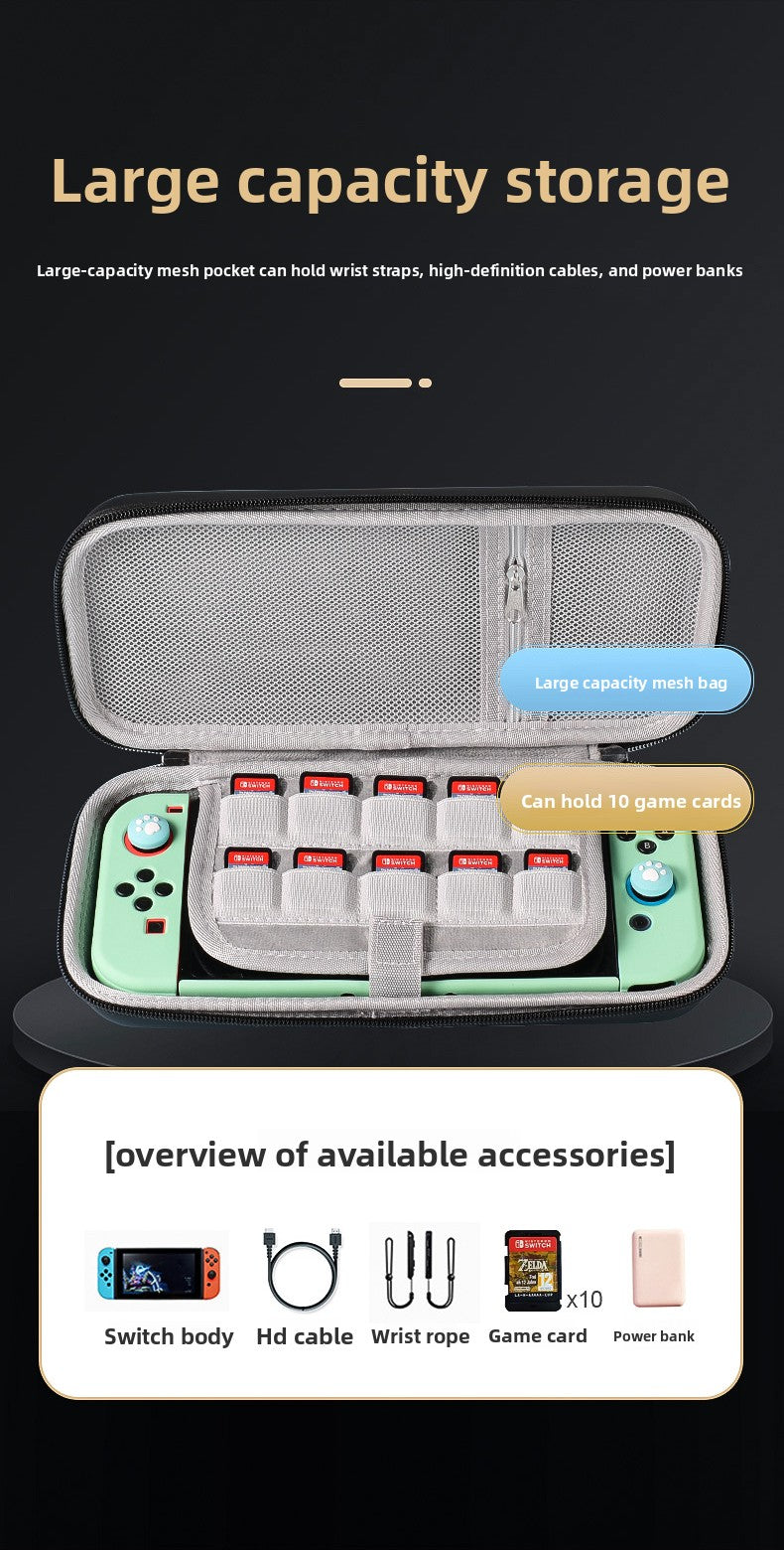 Hard Shell Case with Detachable Silicone Joy-Con Covers for Nintendo Switch & OLED — Dockable, Classic Black