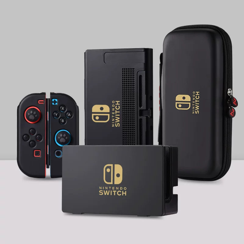 Hard Shell Case with Detachable Silicone Joy-Con Covers for Nintendo Switch & OLED — Dockable, Classic Black