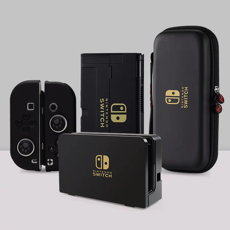 Hard Shell Case with Detachable Silicone Joy-Con Covers for Nintendo Switch & OLED — Dockable, Classic Black