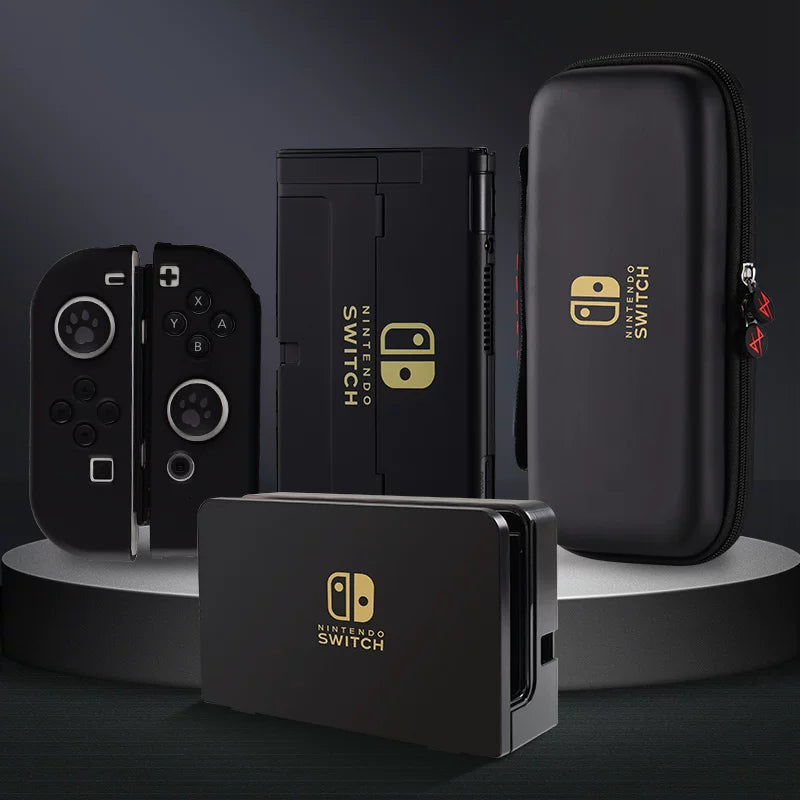 Hard Shell Case with Detachable Silicone Joy-Con Covers for Nintendo Switch & OLED — Dockable, Classic Black