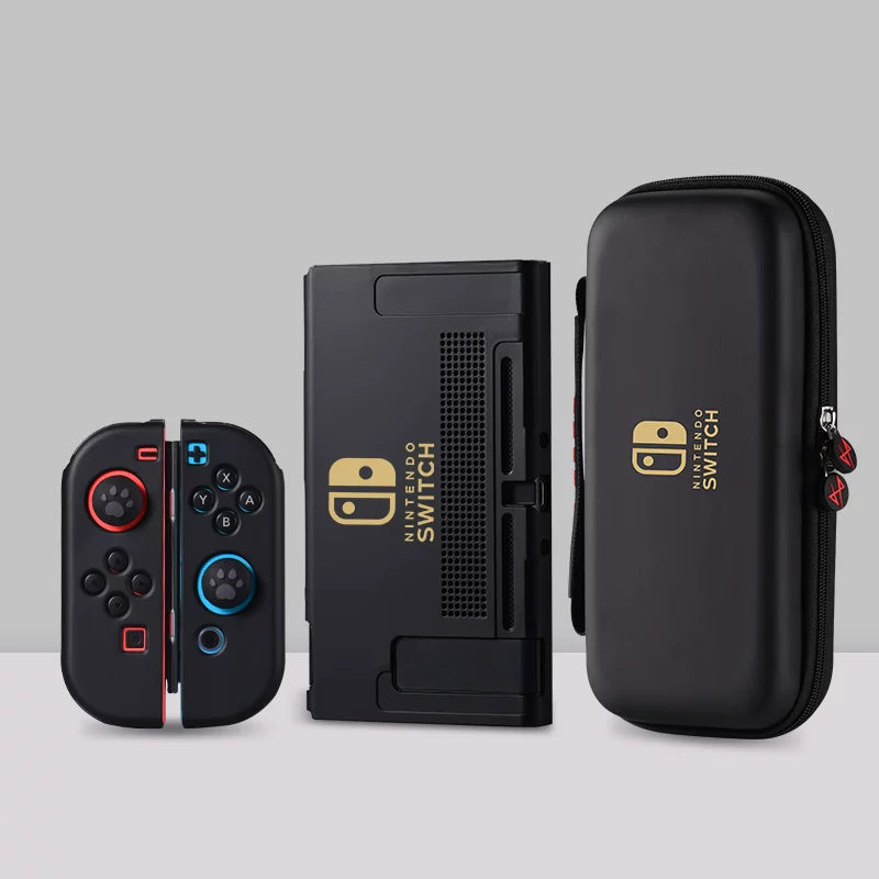 Hard Shell Case with Detachable Silicone Joy-Con Covers for Nintendo Switch & OLED — Dockable, Classic Black