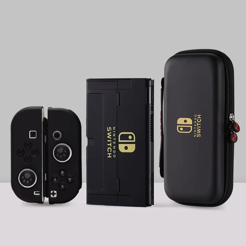Hard Shell Case with Detachable Silicone Joy-Con Covers for Nintendo Switch & OLED — Dockable, Classic Black