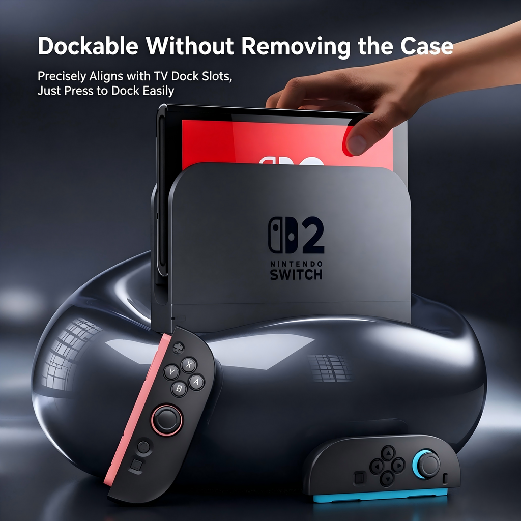 Dockable Hybrid Protective Case Compatible with Nintendo Switch 2 — Hard PC Back Shell + Soft TPU Grip Covers, Slim Fit