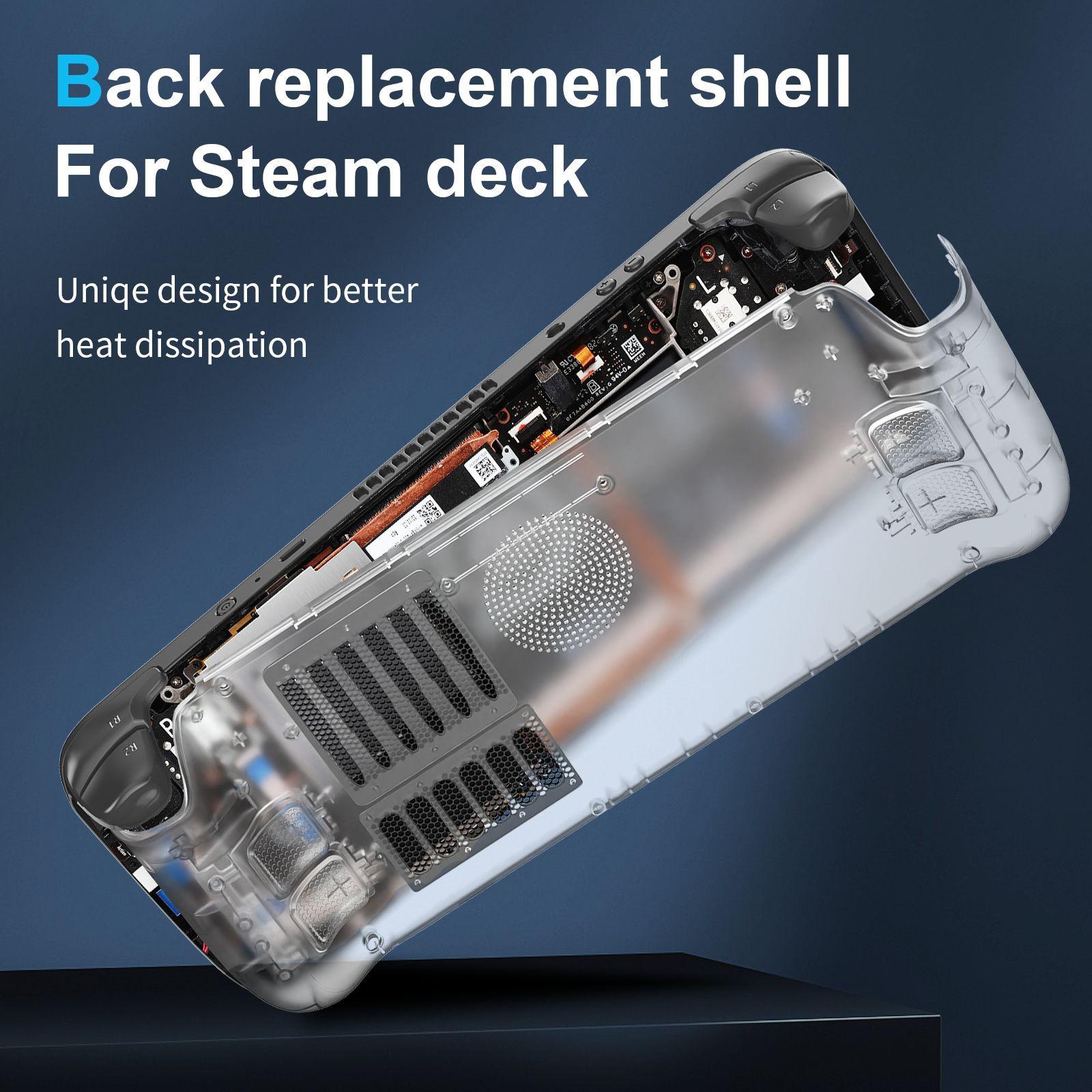 Vented Transparent Replacement Back Shell Compatible with Steam Deck & Steam Deck OLED — Heat Dissipation, Easy Install