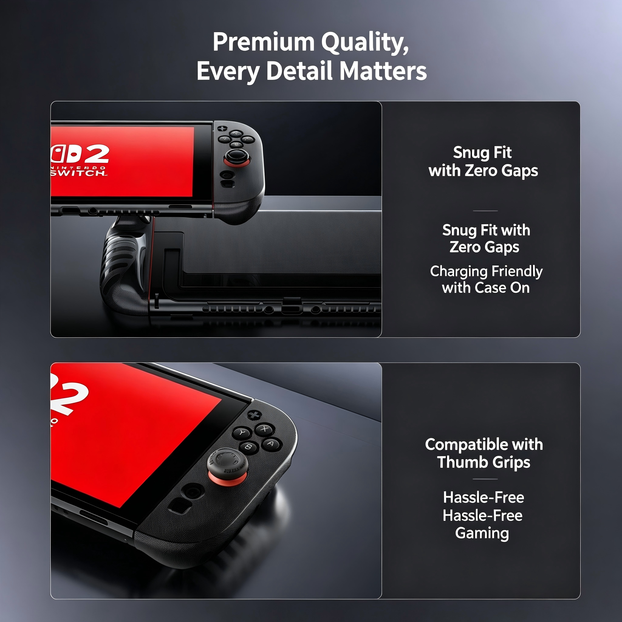 Dockable Hybrid Protective Case Compatible with Nintendo Switch 2 — Hard PC Back Shell + Soft TPU Grip Covers, Slim Fit